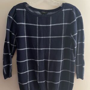 Ann Taylor Factory Blue and White Crew Neck Sweater